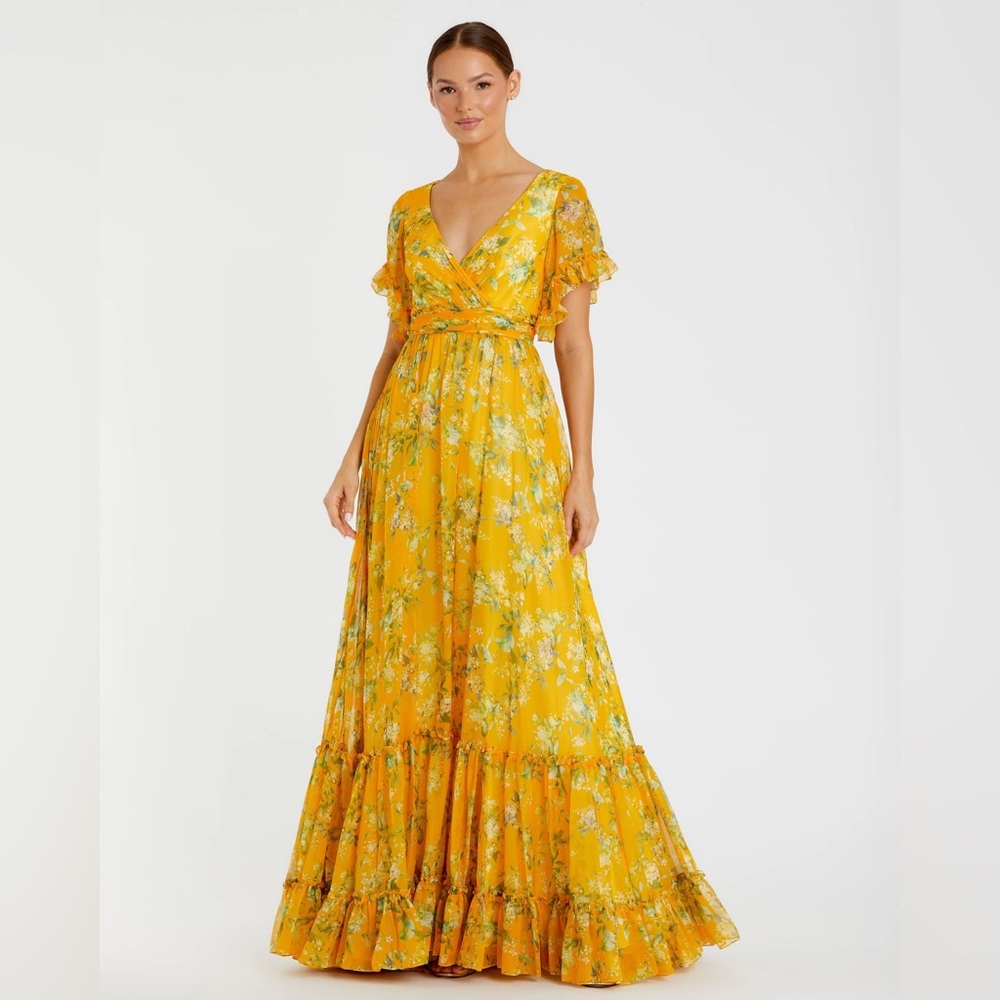 IEENA FOR MAC DUGGAL Flounce Sleeve Floral Maxi Dress